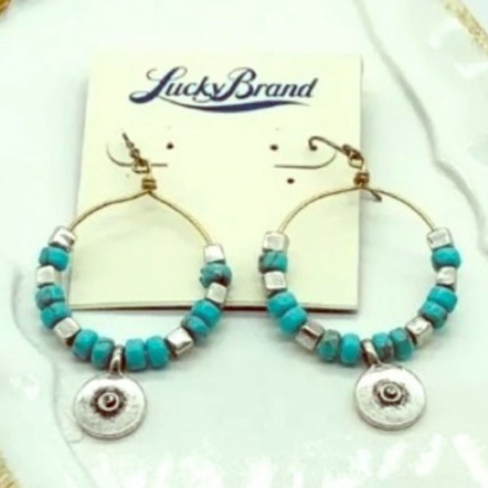 💠Lucky Brand💠 Turquoise Hoop Earrings - Picture 1 of 4